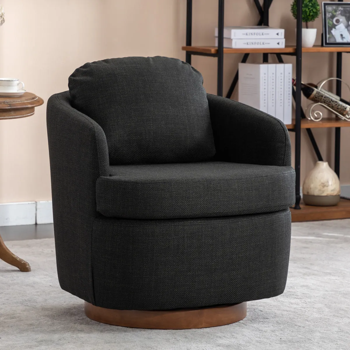 035-Linen Fabric Swivel Accent Chair