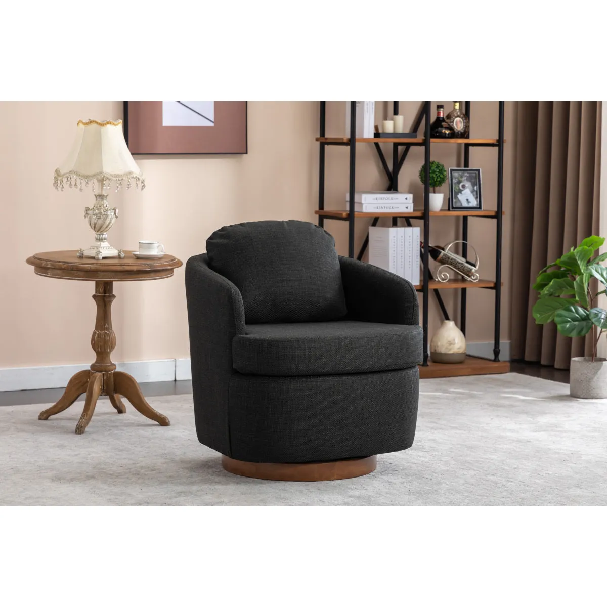 035-Linen Fabric Swivel Accent Chair