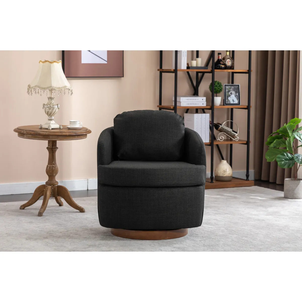 035-Linen Fabric Swivel Accent Chair