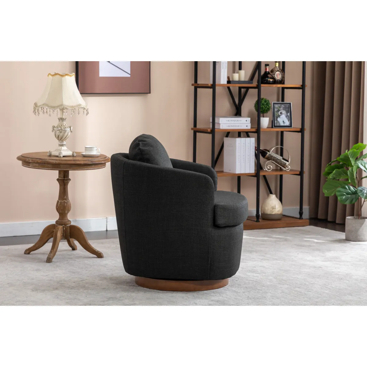 035-Linen Fabric Swivel Accent Chair