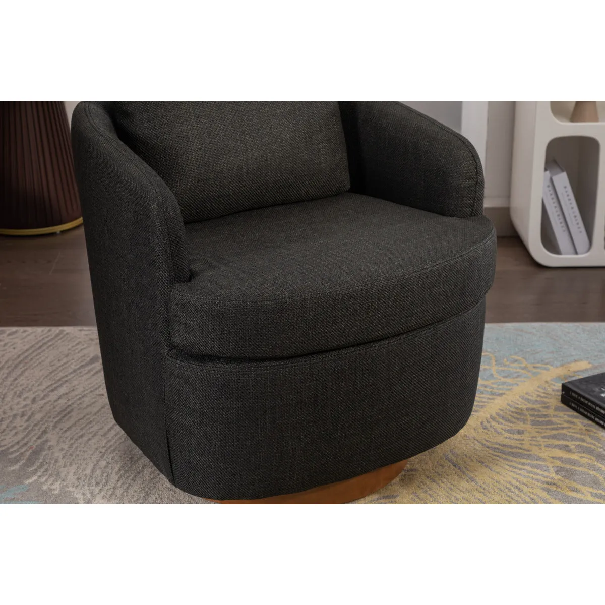 035-Linen Fabric Swivel Accent Chair