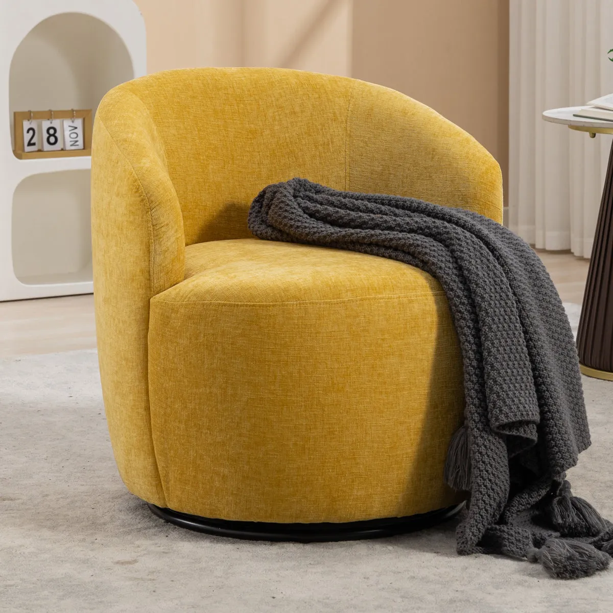 037-Chenille Fabric Swivel Accent Armchair Barrel Chair