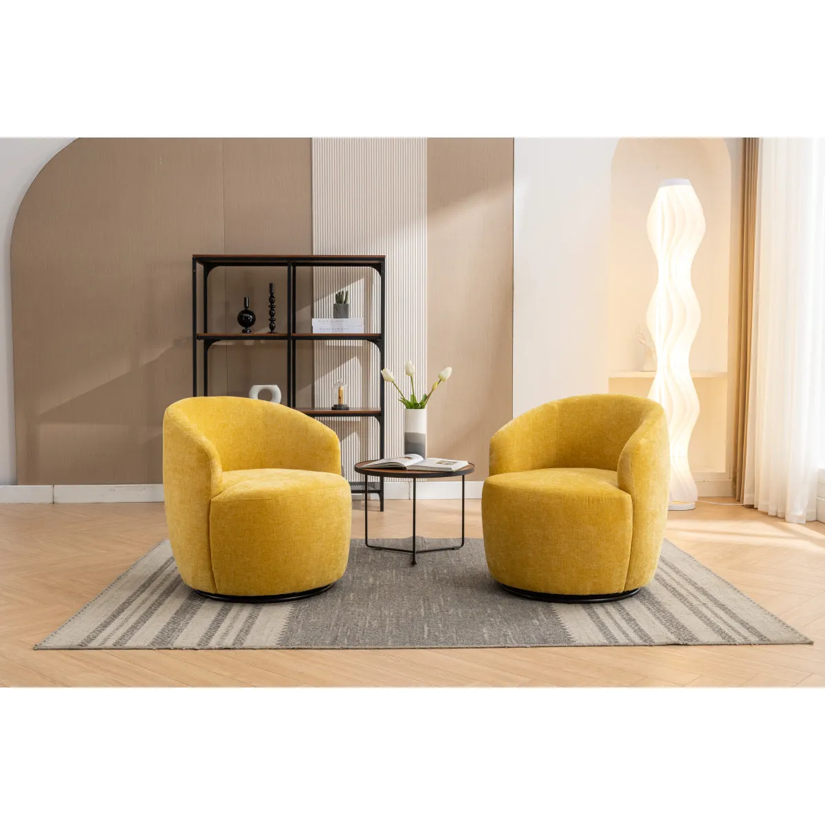 037-Chenille Fabric Swivel Accent Armchair Barrel Chair