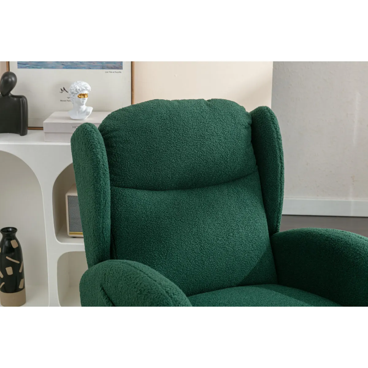 049-Teddy Fabric Rocking Chair With Packet Wood Legs,Green