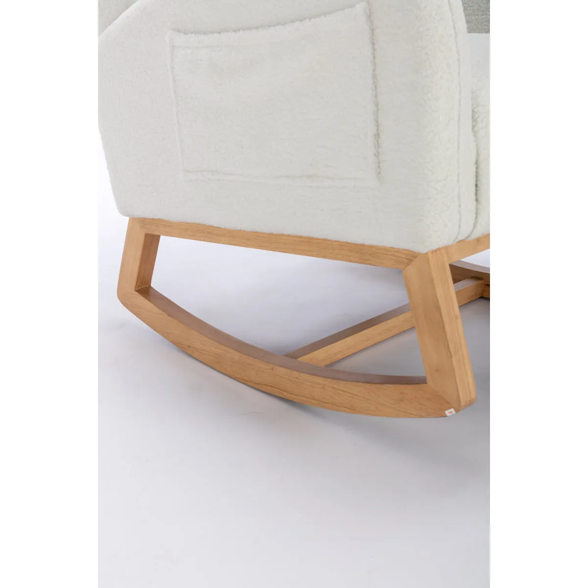 049-Teddy Fabric Rocking Chair With Packet Wood Legs,Ivory