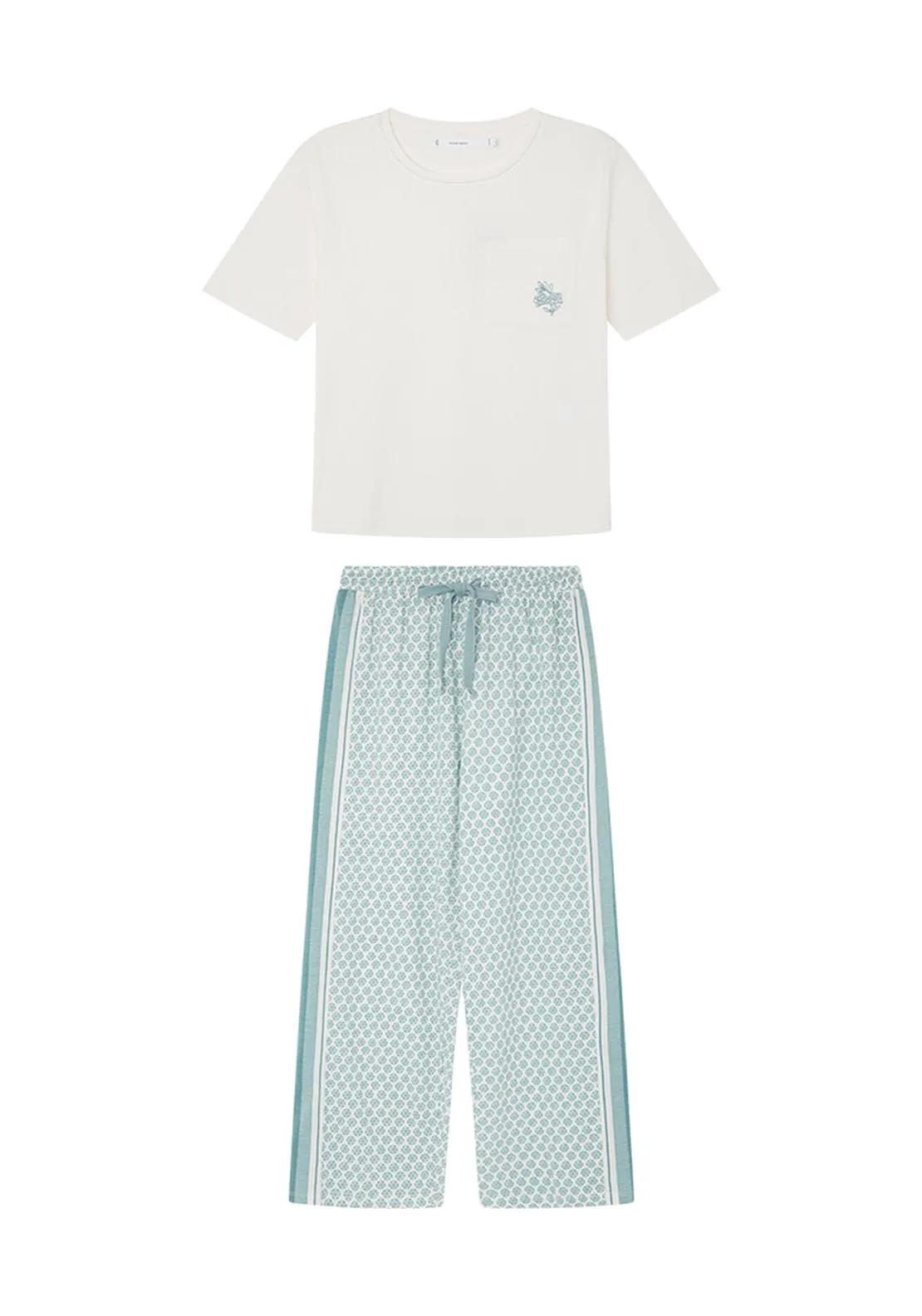 100% cotton Capri pyjamas with a geometric print - Ivory