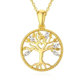 14k Solid Gold Tree of Life Necklace for Women Family Tree Pendant Necklaces for Women Love Heart Tree of Life Jewelry for Women