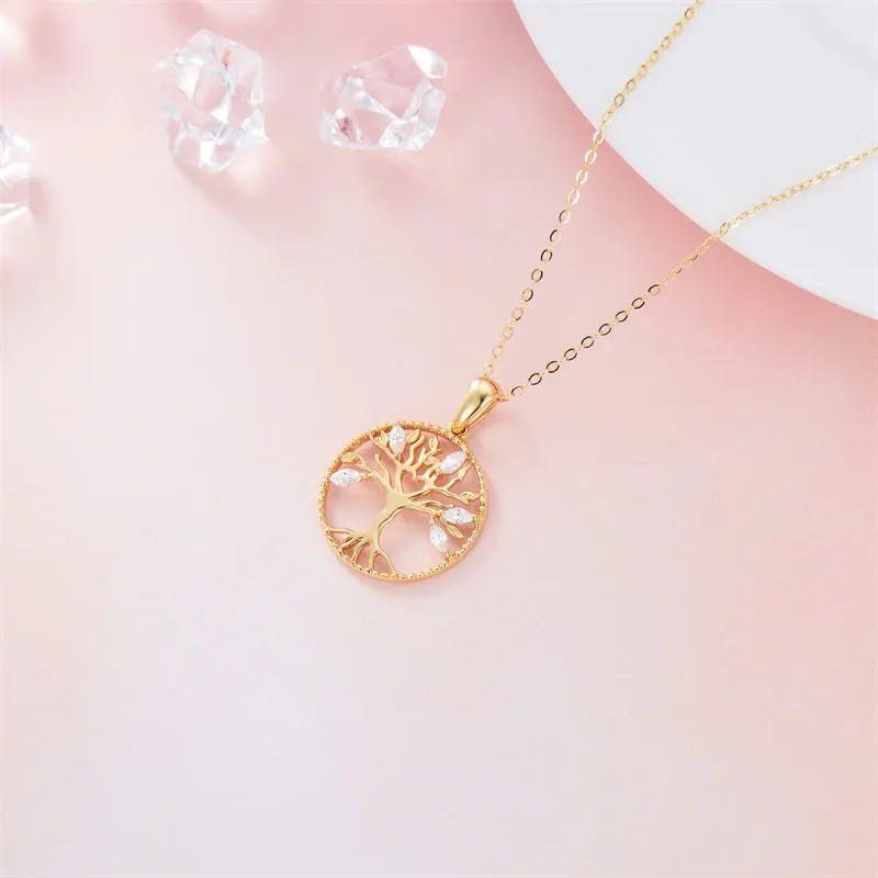 14k Solid Gold Tree of Life Necklace for Women Family Tree Pendant Necklaces for Women Love Heart Tree of Life Jewelry for Women