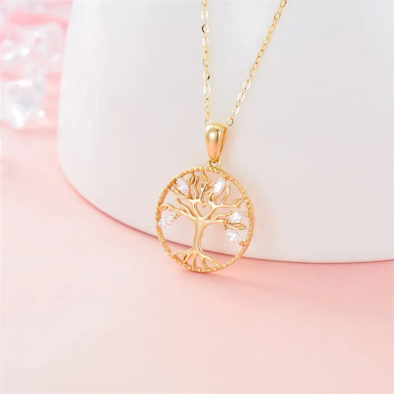 14k Solid Gold Tree of Life Necklace for Women Family Tree Pendant Necklaces for Women Love Heart Tree of Life Jewelry for Women