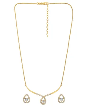 18kt Gold Plated with CZ Bar Tear Drop with Heart Solitaire Necklace and Earring set for women