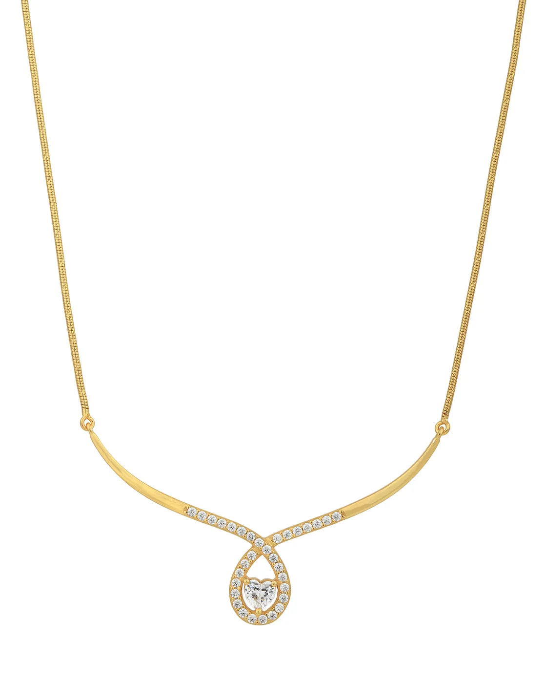 18kt Gold Plated with CZ Bar Tear Drop with Heart Solitaire Necklace and Earring set for women