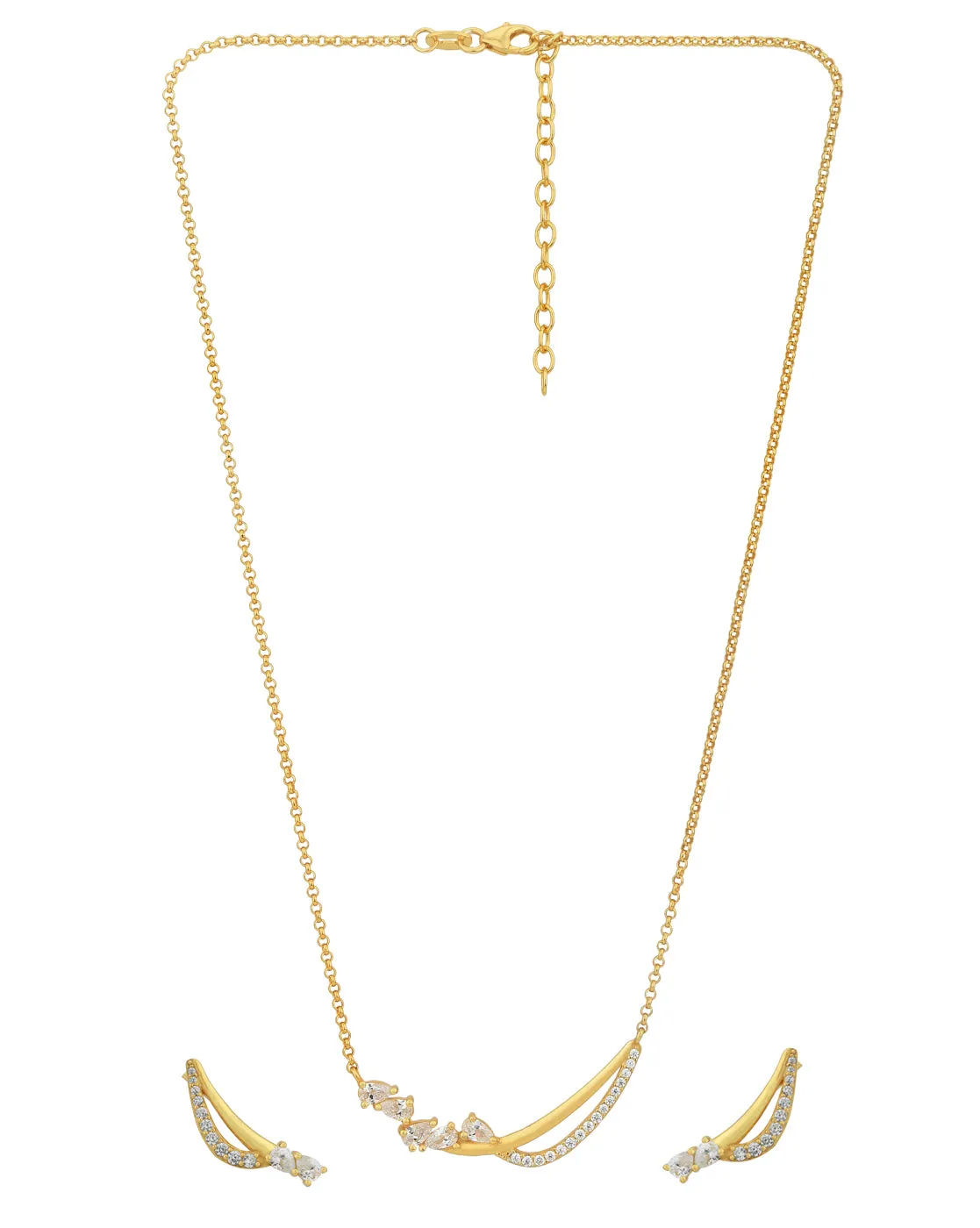 18kt Gold Plated with CZ Contemporary Necklace and Earring set for women