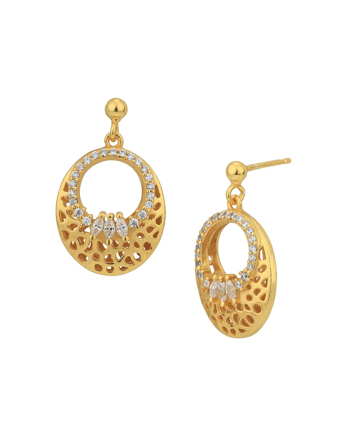 18kt Gold Plated with CZ Filigree Oval Necklace and Earring set for women