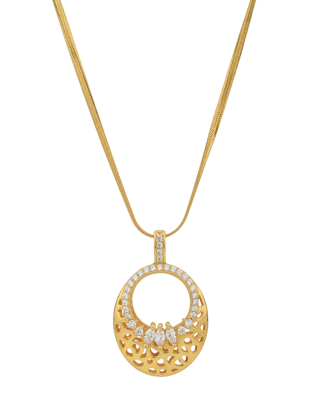 18kt Gold Plated with CZ Filigree Oval Necklace and Earring set for women