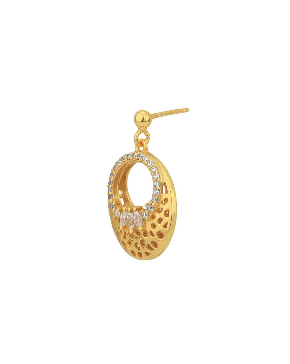 18kt Gold Plated with CZ Filigree Oval Necklace and Earring set for women