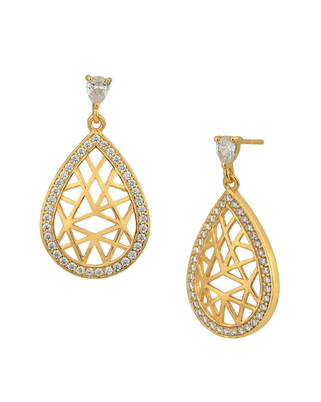 18kt Gold Plated with CZ Filigree Tear Drop Necklace and Earring set for women