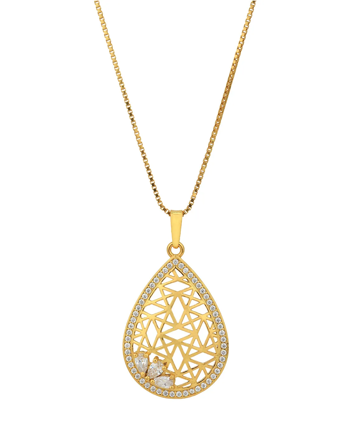 18kt Gold Plated with CZ Filigree Tear Drop Necklace and Earring set for women