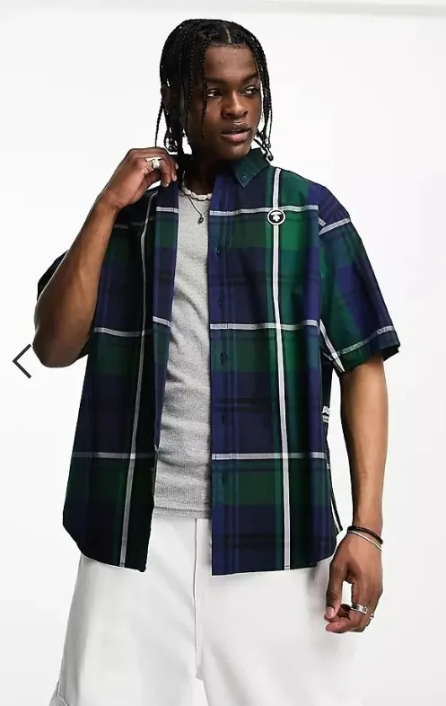 A BATHING APE  |Other Plaid Patterns Cotton Short Sleeves Logo Shirts