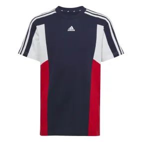 ADIDAS JUNIOR 3 STRIPE COLOURBLOCK RED TEE