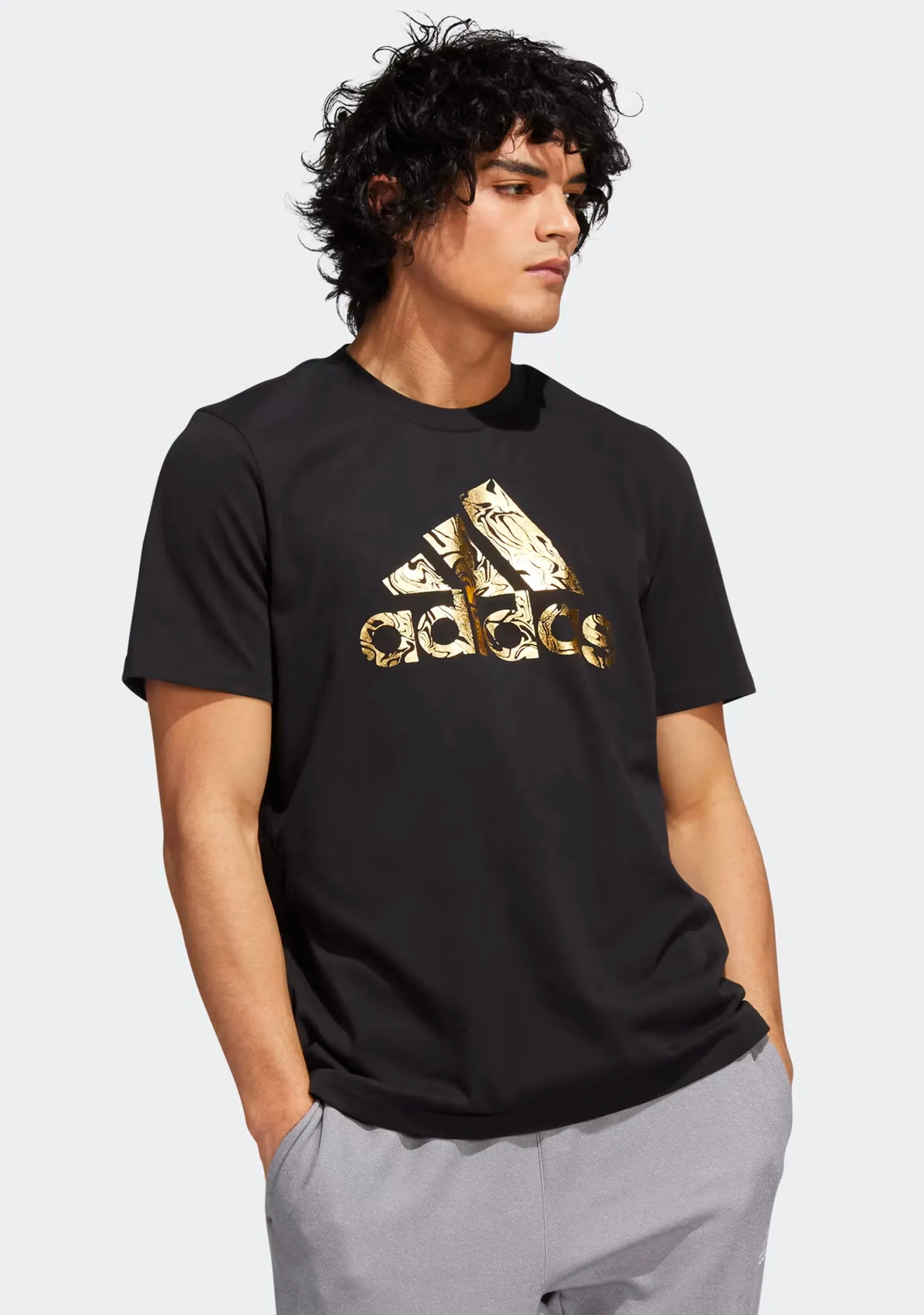 Adidas Mens Liquid Foil Badge of Sport Graphic Tee Black  HK9157