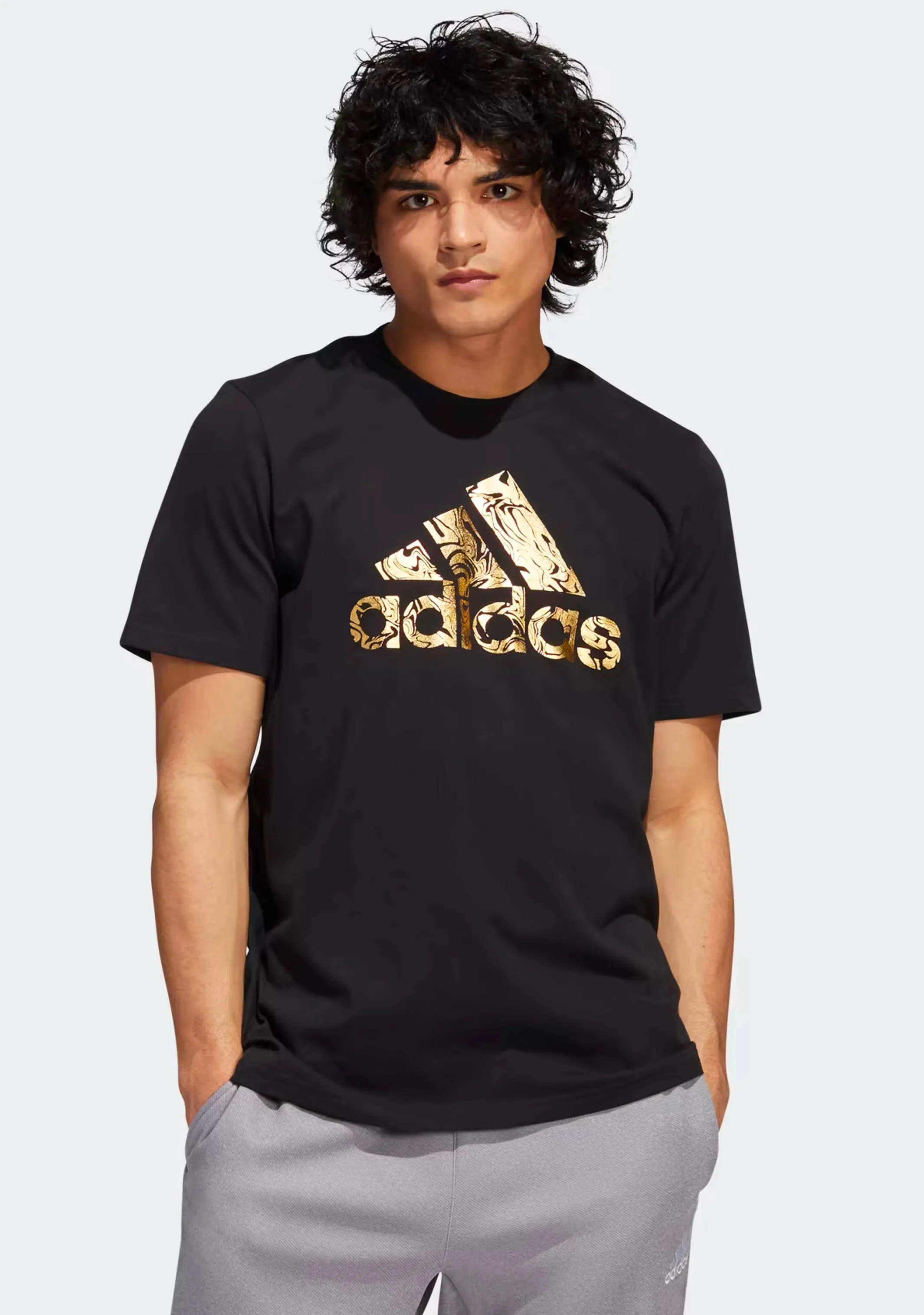 Adidas Mens Liquid Foil Badge of Sport Graphic Tee Black  HK9157