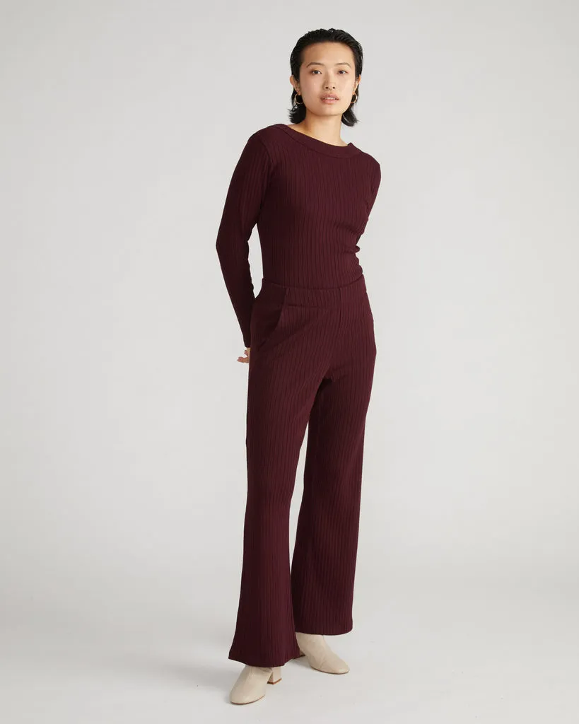 Aspen Rib Wide Leg Pant - Black Cherry