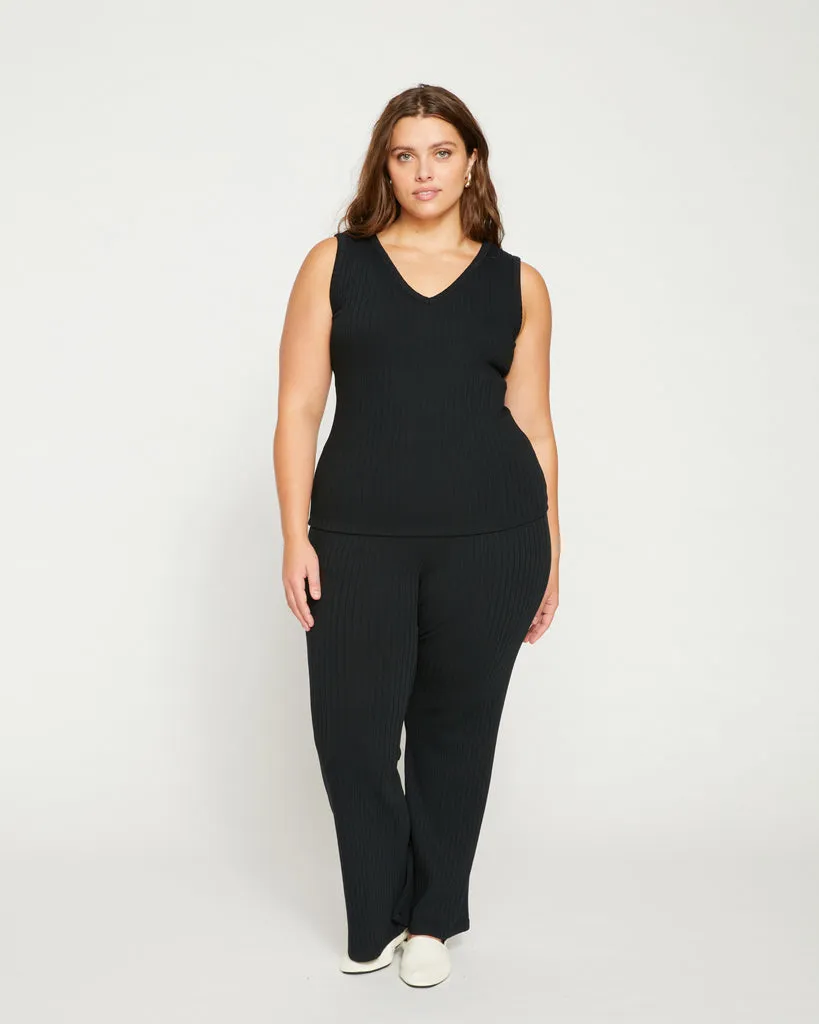 Aspen Rib Wide Leg Pant - Black