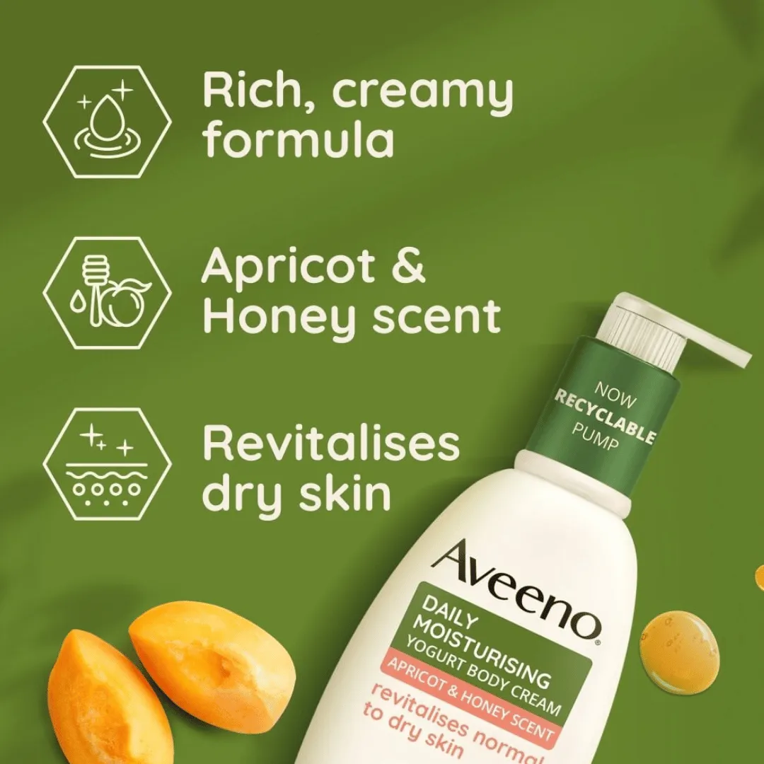 AVEENO Crème Corporelle Hydratante Quotidienne au Yaourt Parfum Abricot & Miel 300ml