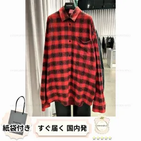 BALENCIAGA  |Other Plaid Patterns Unisex Long Sleeves Cotton Oversized