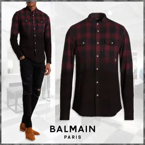 BALMAIN  |Other Plaid Patterns Street Style Long Sleeves Cotton Logo