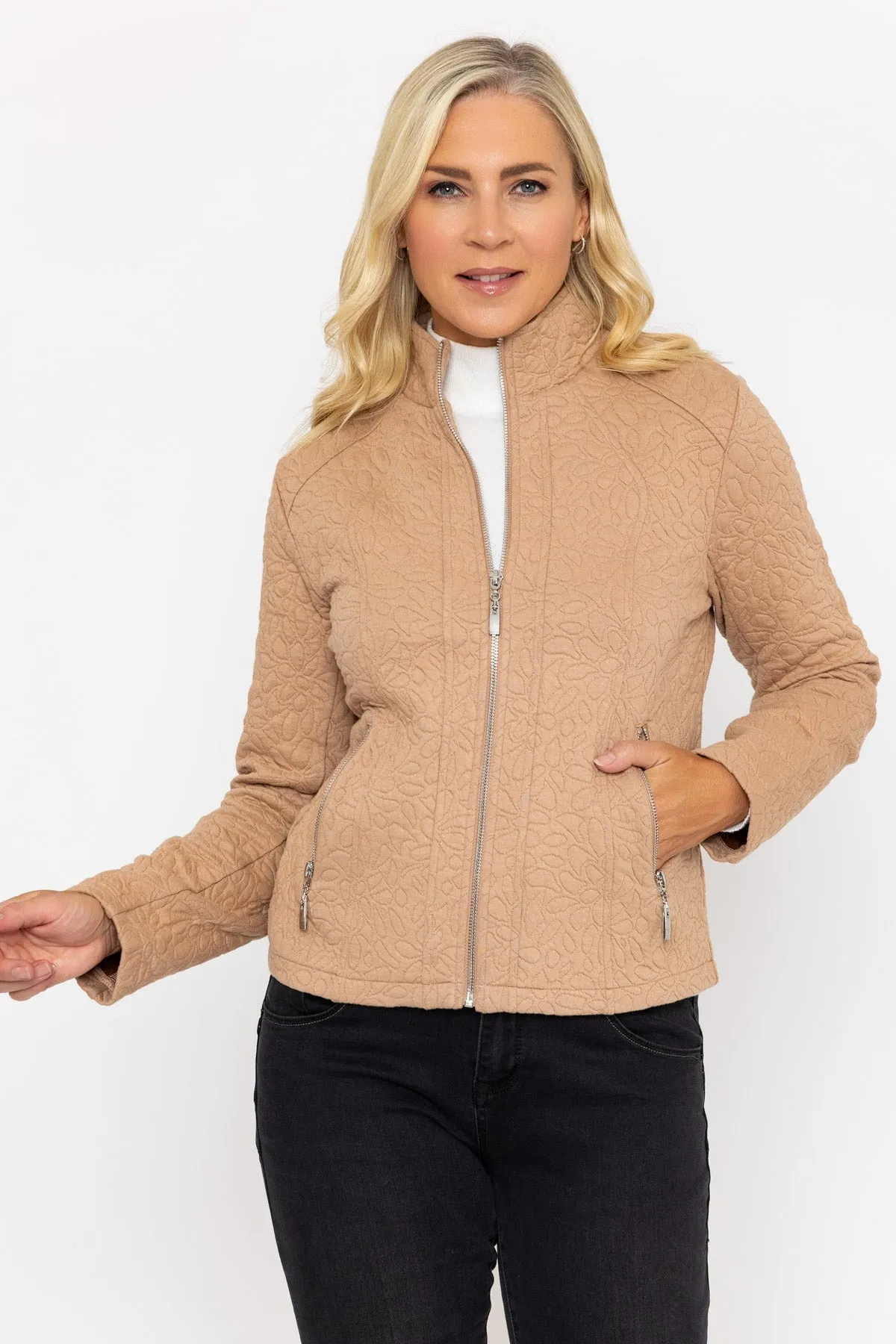 Beige Textured Jersey Jacket