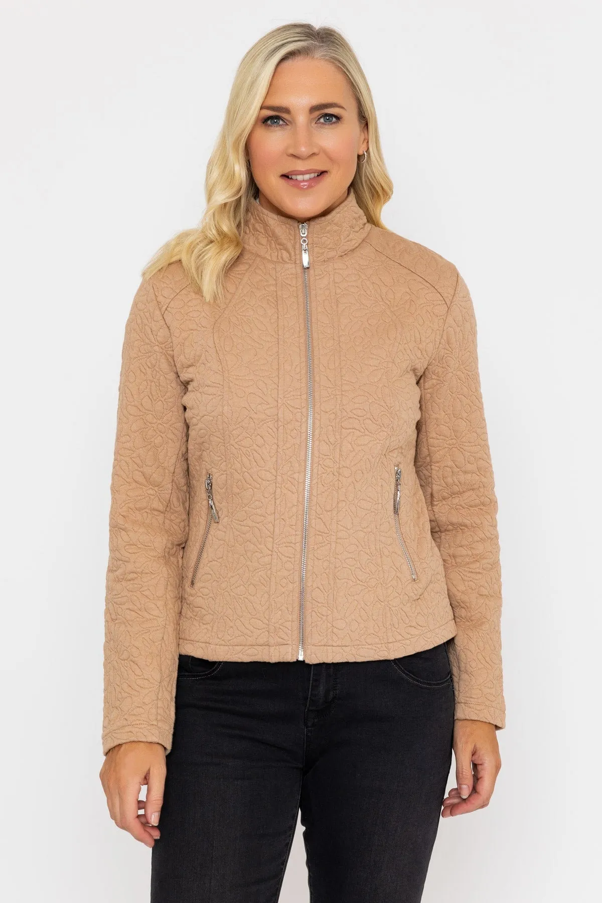 Beige Textured Jersey Jacket