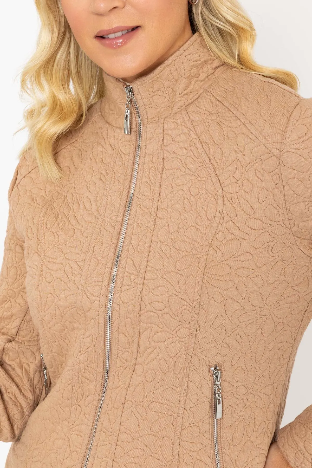 Beige Textured Jersey Jacket