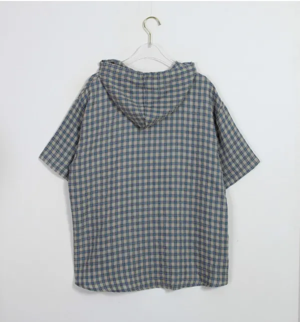 Binary01  |Other Plaid Patterns Casual Style Short Sleeves Logo