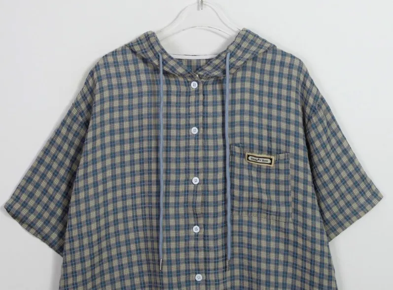 Binary01  |Other Plaid Patterns Casual Style Short Sleeves Logo