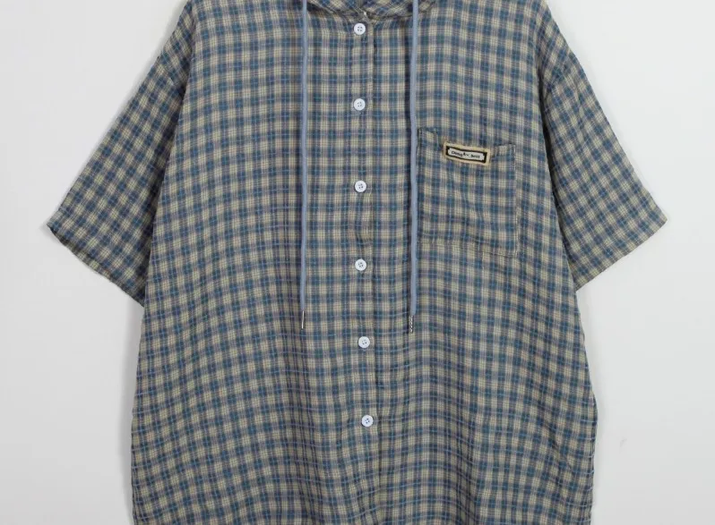 Binary01  |Other Plaid Patterns Casual Style Short Sleeves Logo