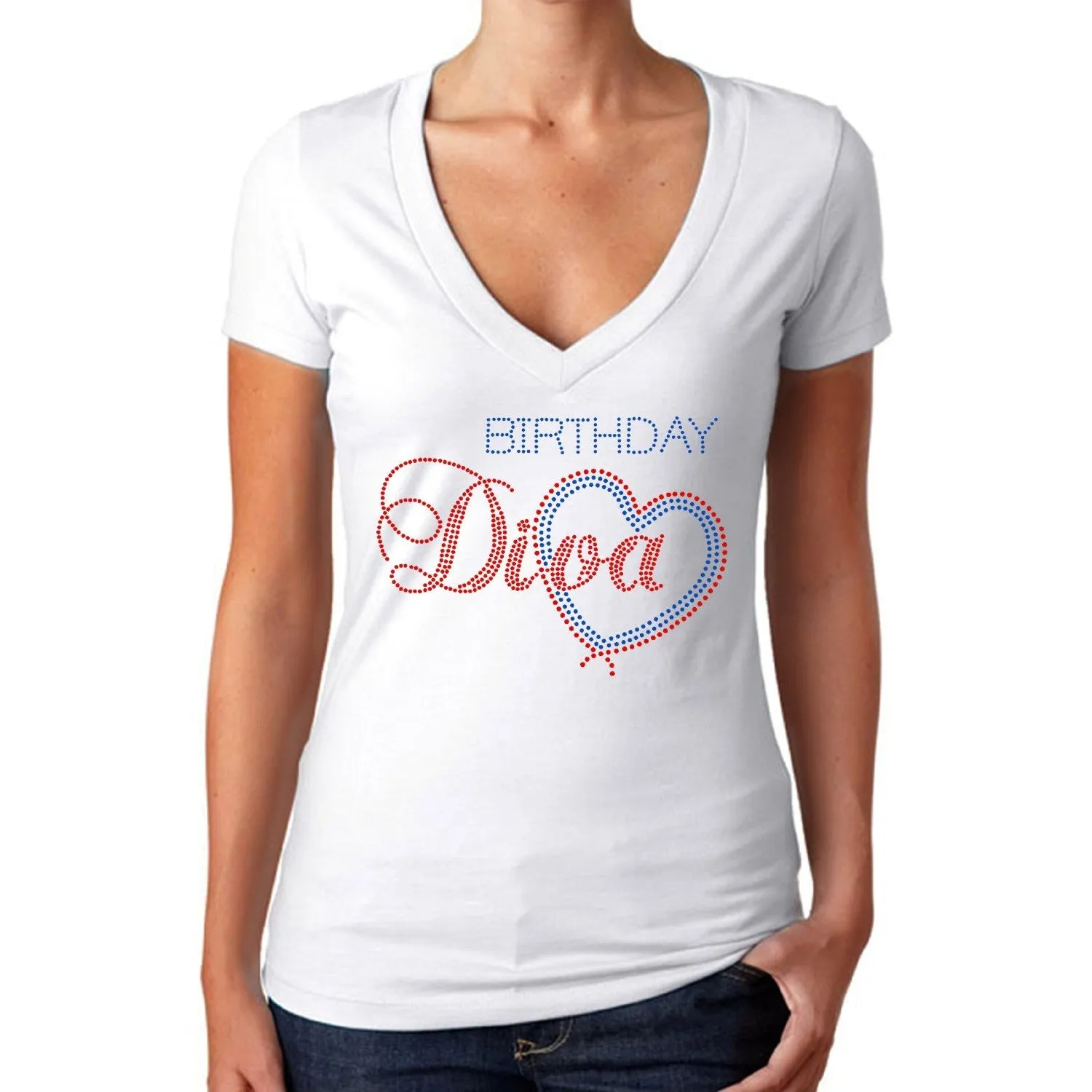 Birthday Diva With Heart Rhinestone T-Shirt