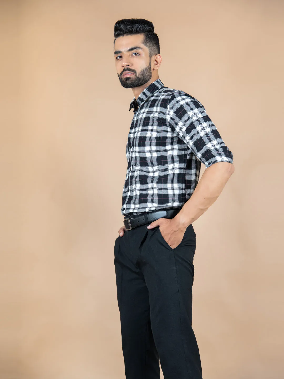 Black Plaid Checks Cotton Shirt