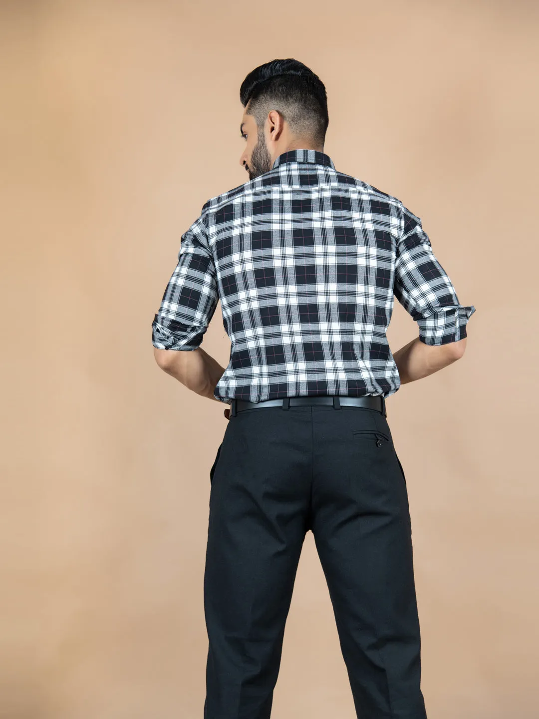 Black Plaid Checks Cotton Shirt