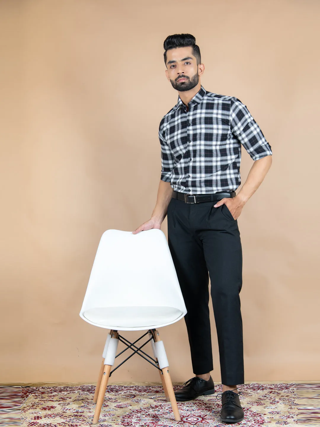 Black Plaid Checks Cotton Shirt