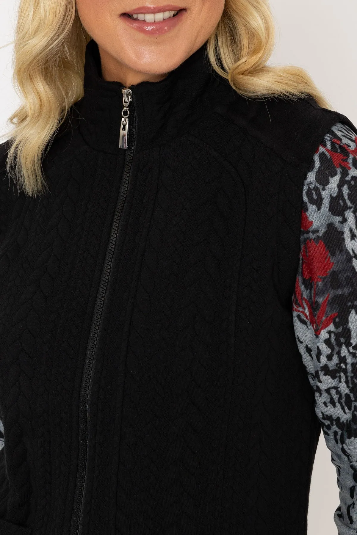 Black Textured Jersey Zip Gilet