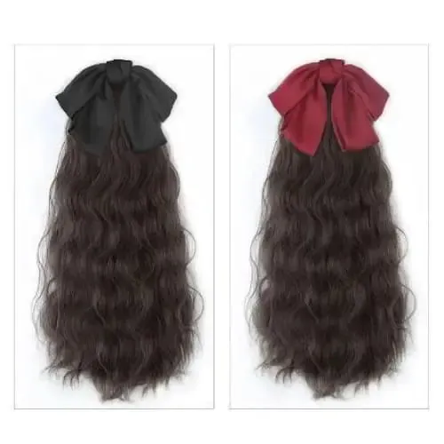 Black/Wine Bowknot Long Ponytail Wig MK15121