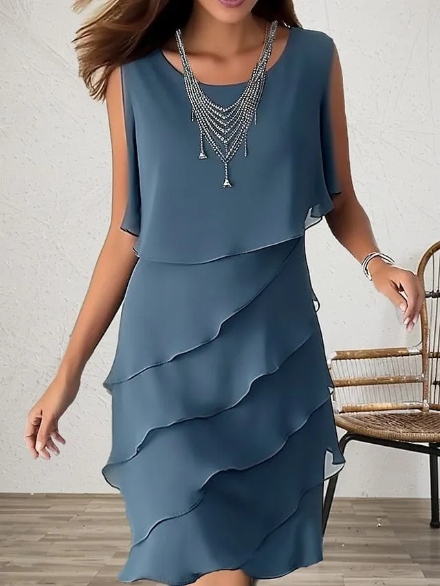 Blue Ruffle Sleeveless Midi Dress for Women