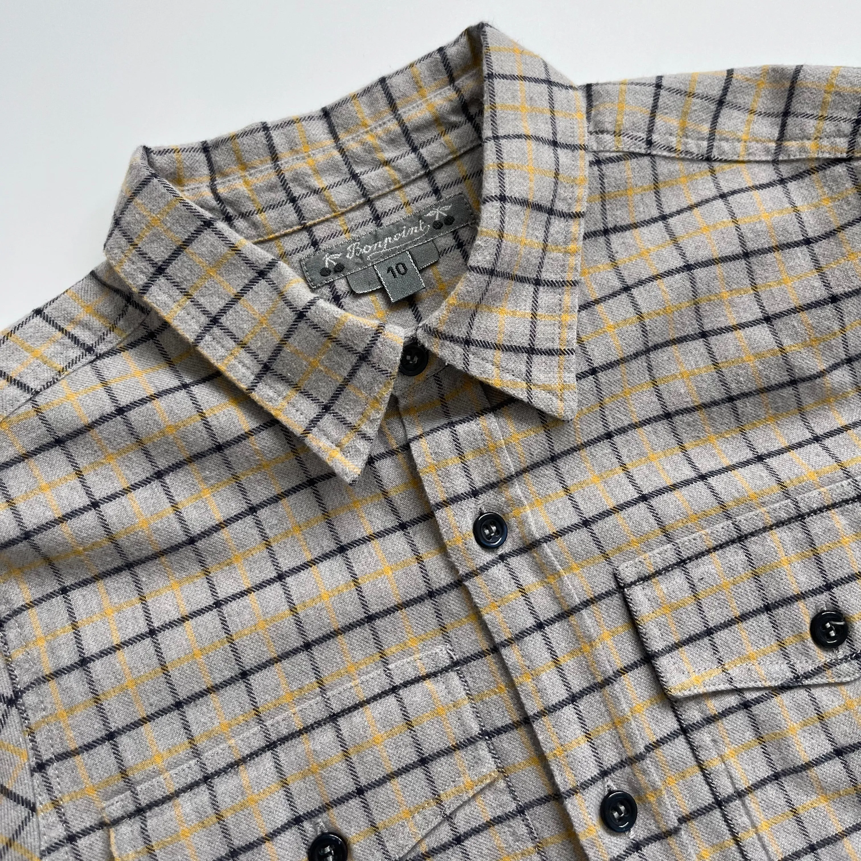 Bonpoint Grey And Yellow Brushed Cotton Flannel Shirt: 10 Years