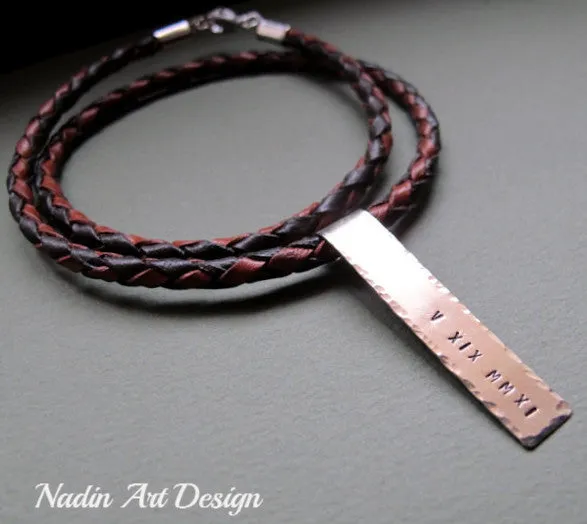 Braided Leather ID Pendant Necklace for Men