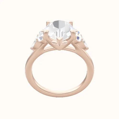 Cathedral Band with Marquise & Round Sidestone Trio Engagement Ring With Four Prong Head