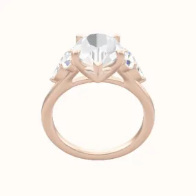 Cathedral Band with Marquise & Round Sidestone Trio Engagement Ring With Four Prong Head