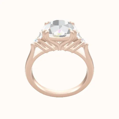 Cathedral Band with Marquise & Round Sidestones Engagement Ring With Double Prongs Head