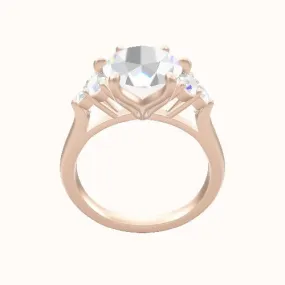 Cathedral Band with Round Sidestone Trio Engagement Ring With Petal Six Prong Head