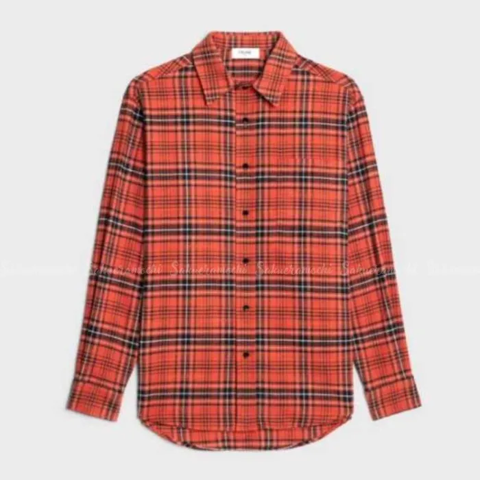 CELINE  |Other Plaid Patterns Unisex Long Sleeves Cotton Oversized